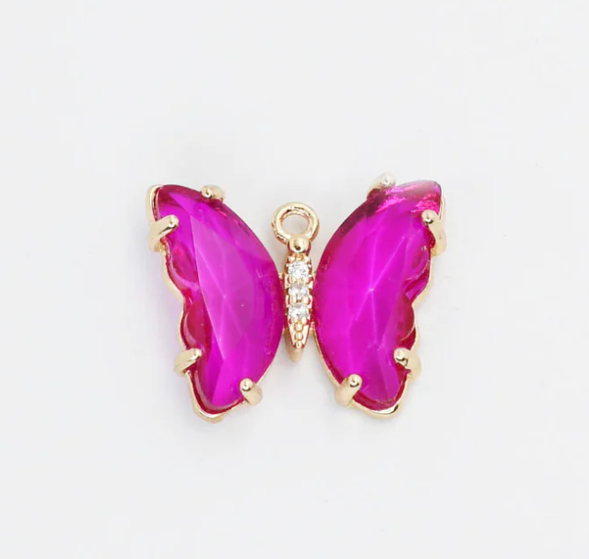 Fuchsia Crystal Butterfly Charm - Magpies Paducah