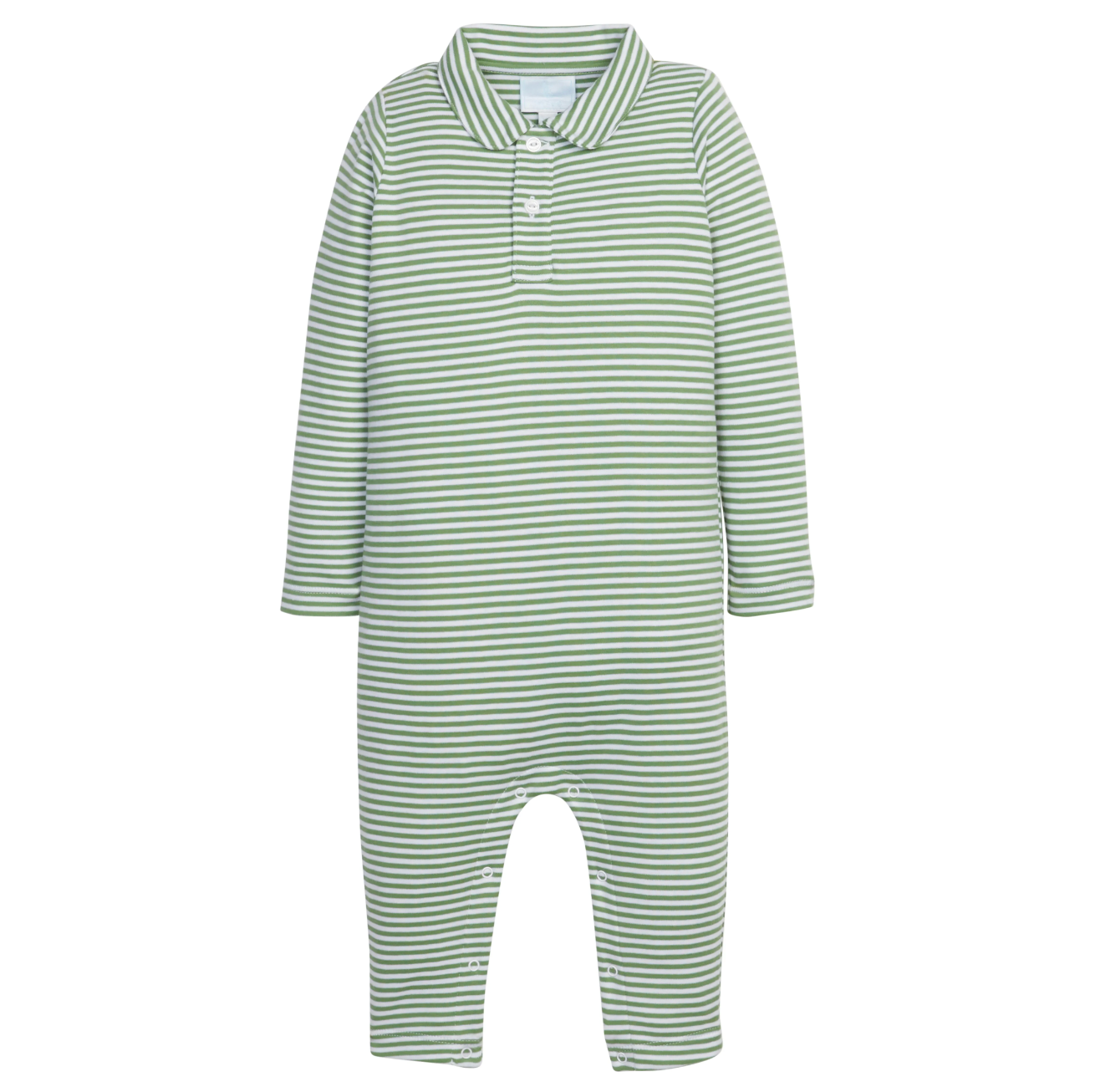 Long Sleeve Polo Romper, Watercress Stripe - Magpies Paducah