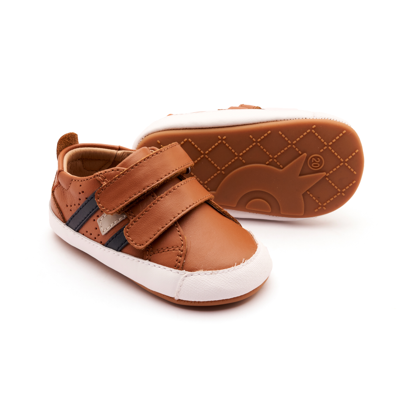 Baby Bounce Shoe, Tan/Navy - Magpies Paducah
