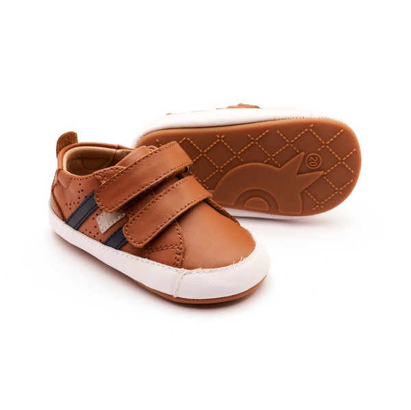 Baby Bounce Shoe, Tan/Navy - Magpies Paducah