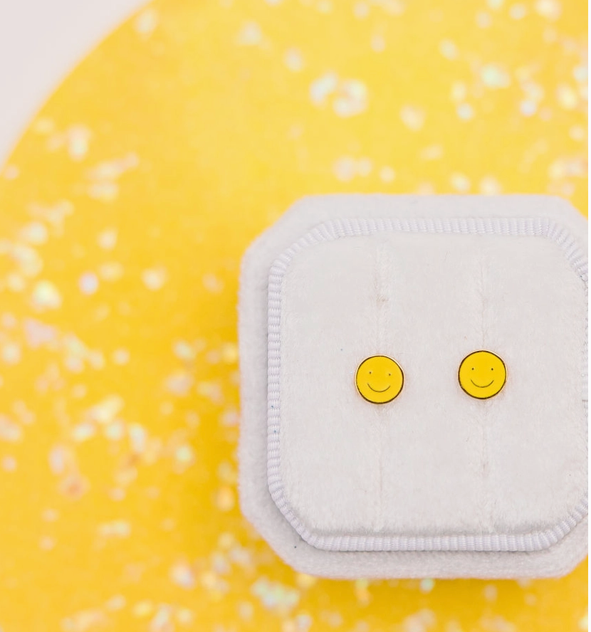 Yellow Smiley Stud Earrings - Magpies Paducah