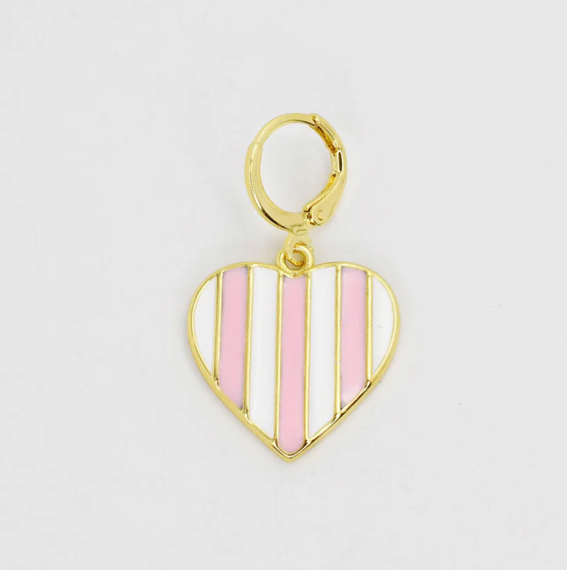 Pink Stripes Heart Charm - Magpies Paducah