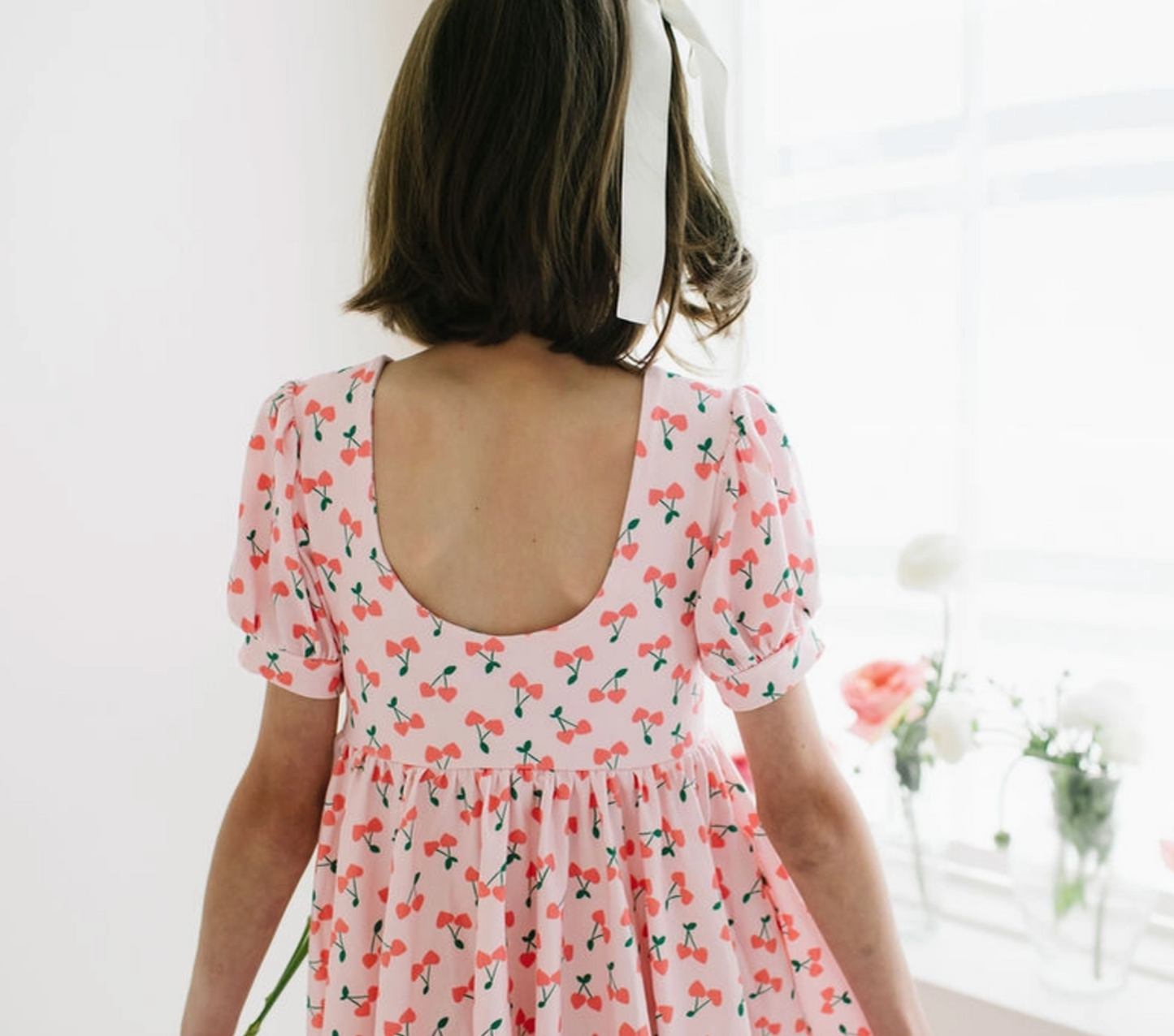 Puff Sleeve Twirl Dress, Cherries - Magpies Paducah