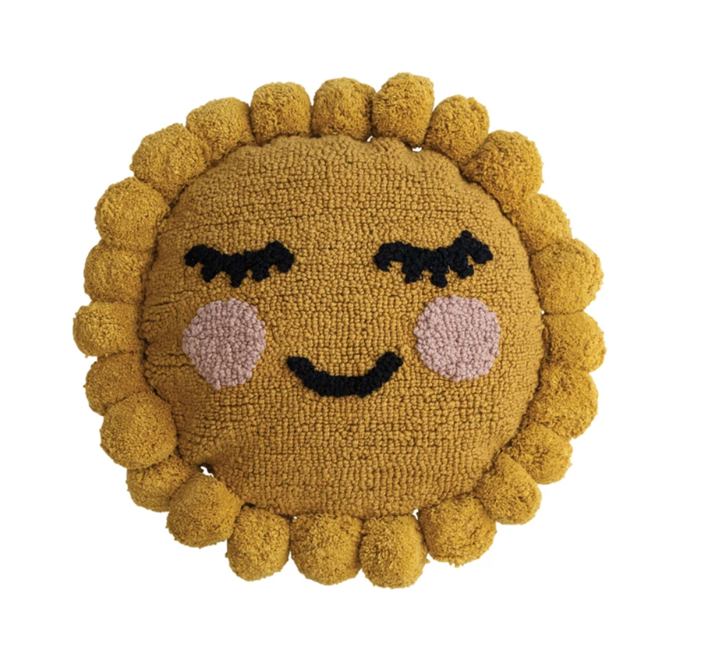12" Round Tufted Sun Shaped Pillow - Magpies Paducah