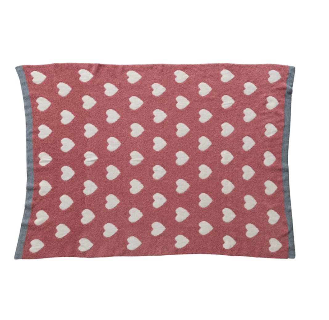 Knit Baby Blanket, Hearts - Magpies Paducah