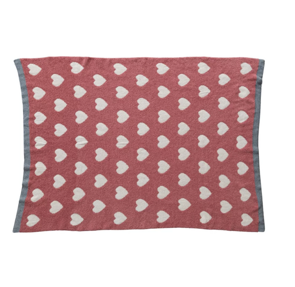 Knit Baby Blanket, Hearts - Magpies Paducah