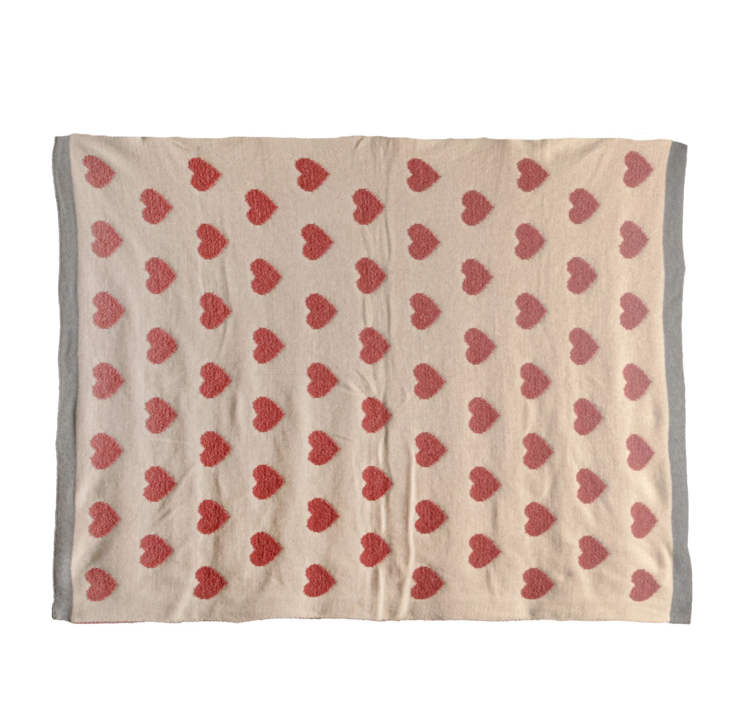 Knit Baby Blanket, Hearts - Magpies Paducah