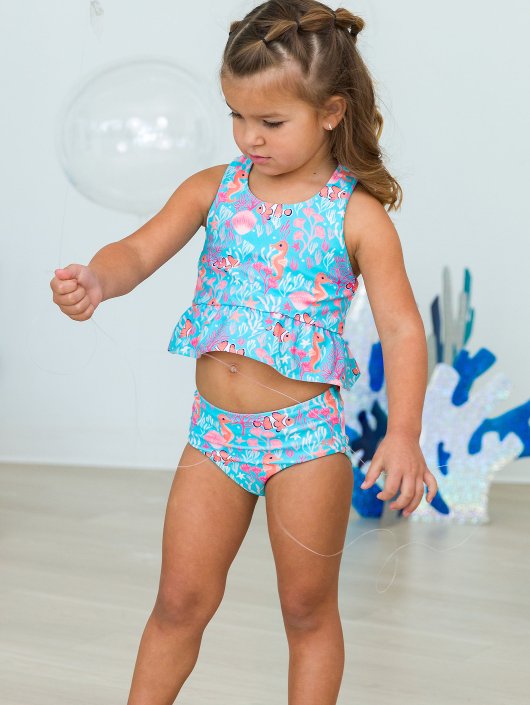 Reversible Peplum Tankini, Girls Ocean Tides - Magpies Paducah