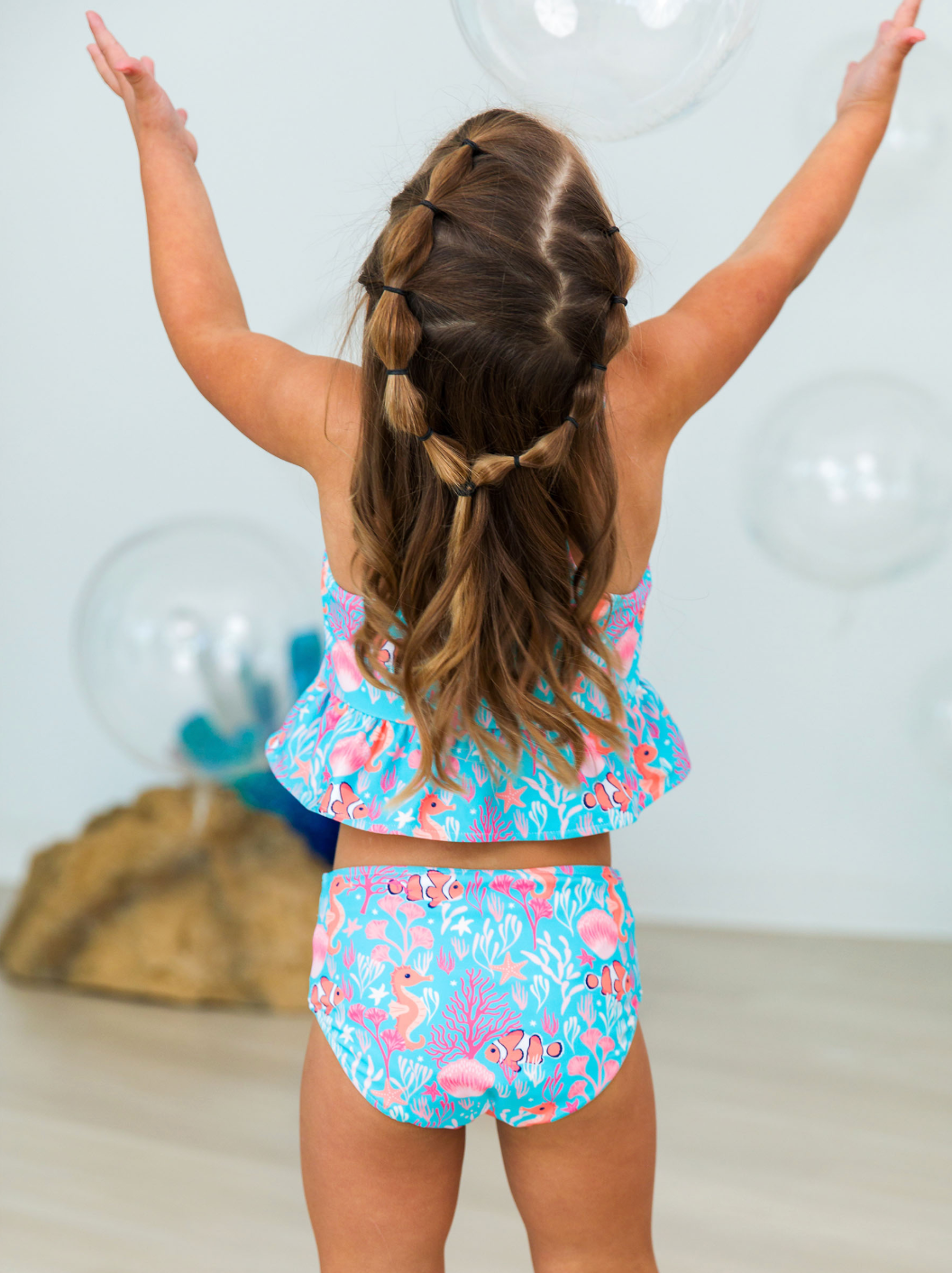 Reversible Peplum Tankini, Girls Ocean Tides - Magpies Paducah