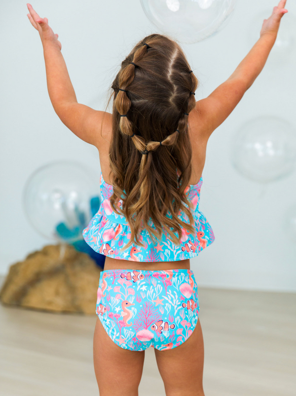 Reversible Peplum Tankini, Girls Ocean Tides - Magpies Paducah