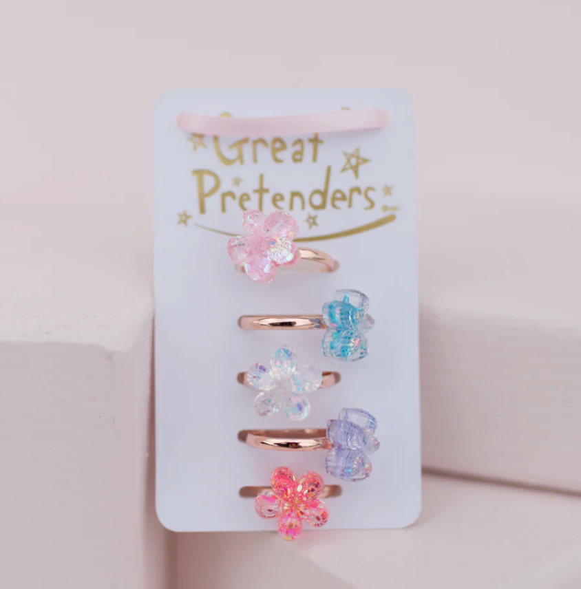 Boutique Shimmer Flower Rings, Set of 5 - Magpies Paducah