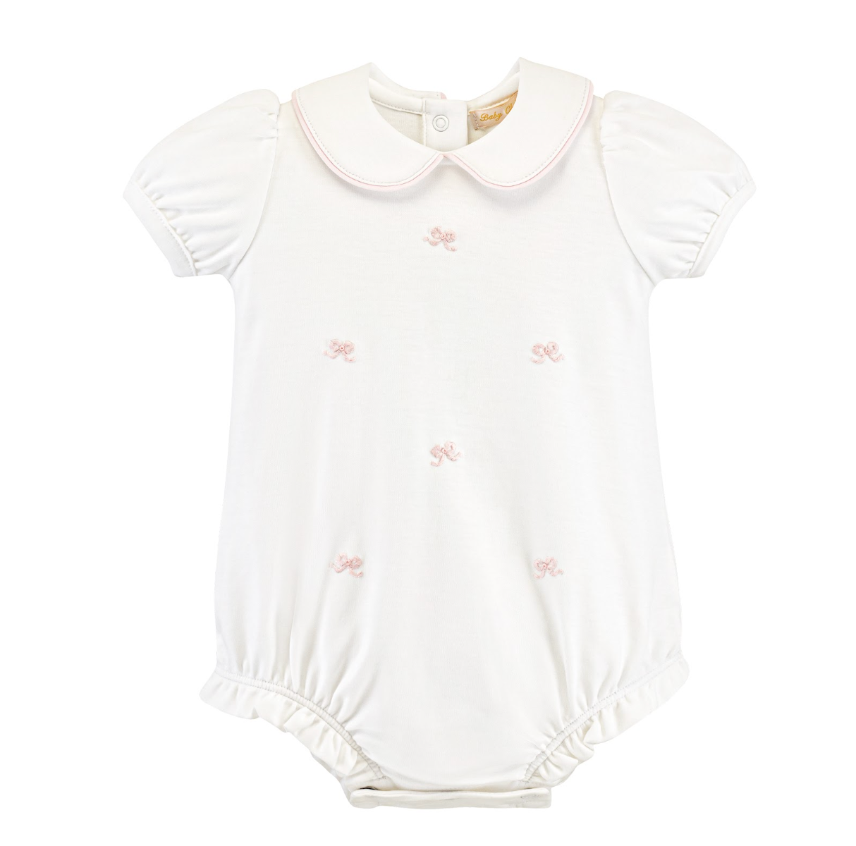Hand Embroidered Collared Bubble, Pink Bows - Magpies Paducah