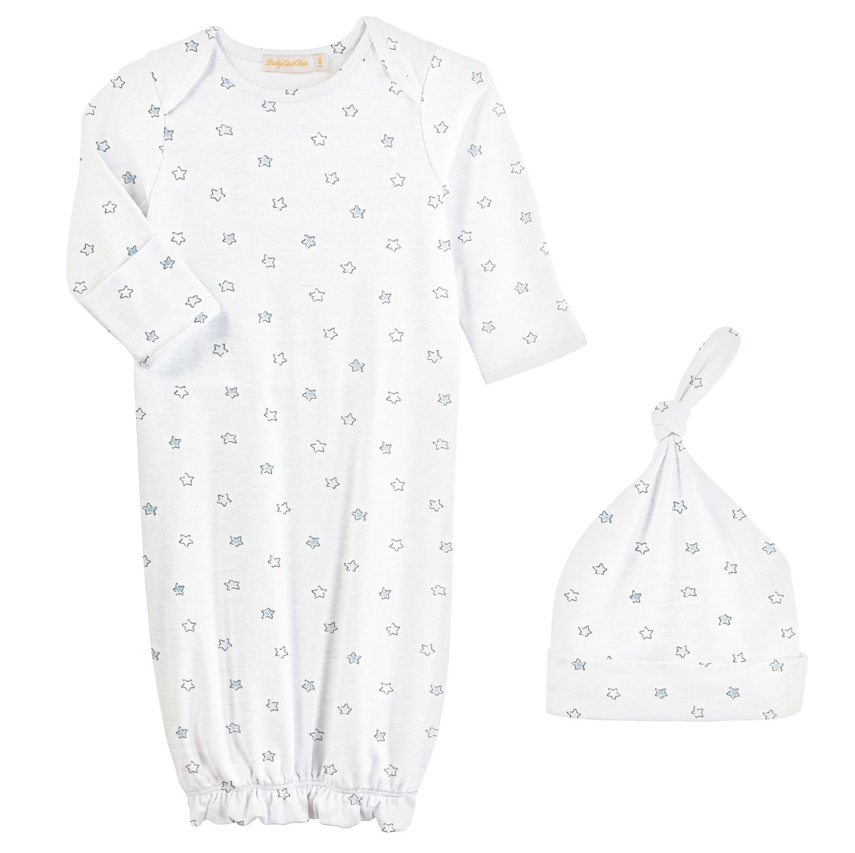 Gown + Hat Set, Blue Little Stars