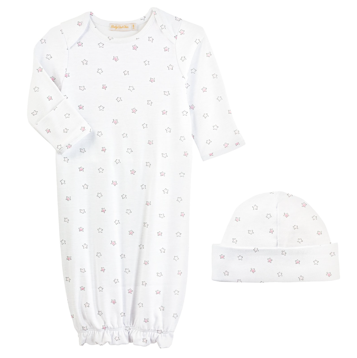 Gown + Hat Set, Pink Little Stars