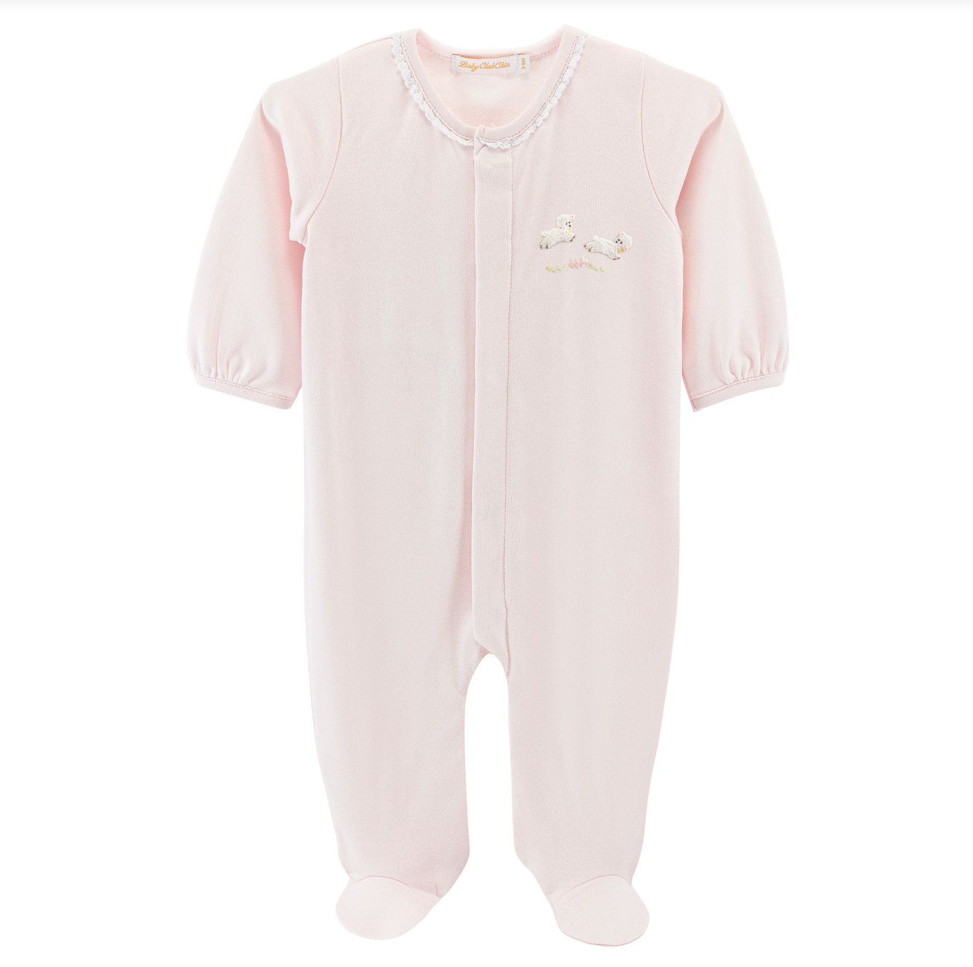 Lace Trim Pink Footie, Baby Lambs