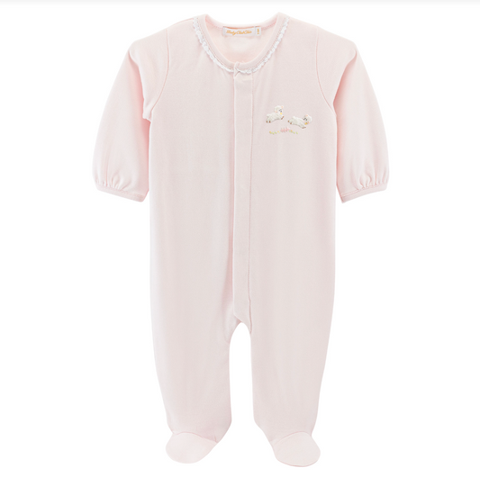 Lace Trim Pink Footie, Baby Lambs - Magpies Paducah