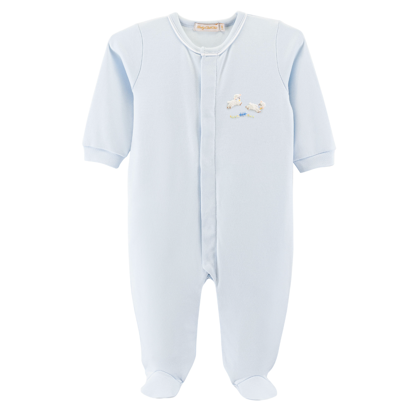 Piped Trim Blue Footie, Baby Lambs - Magpies Paducah