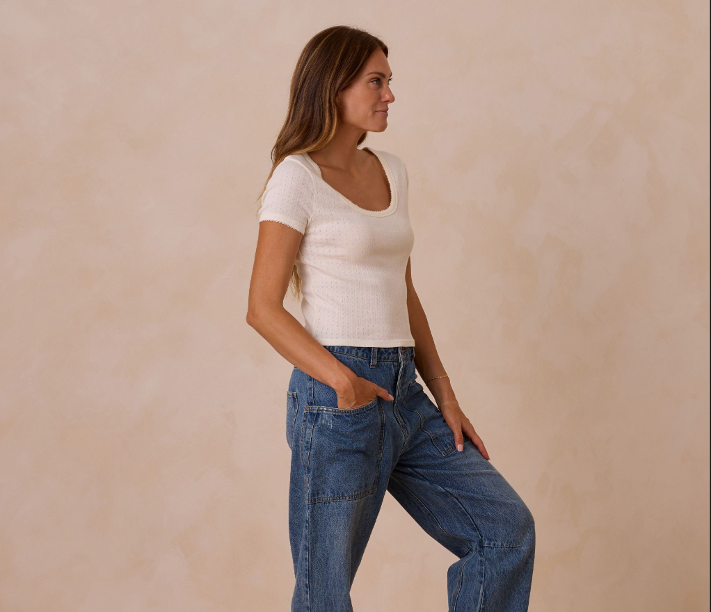 Women's Pointelle Tee, Ivory - Magpies Paducah