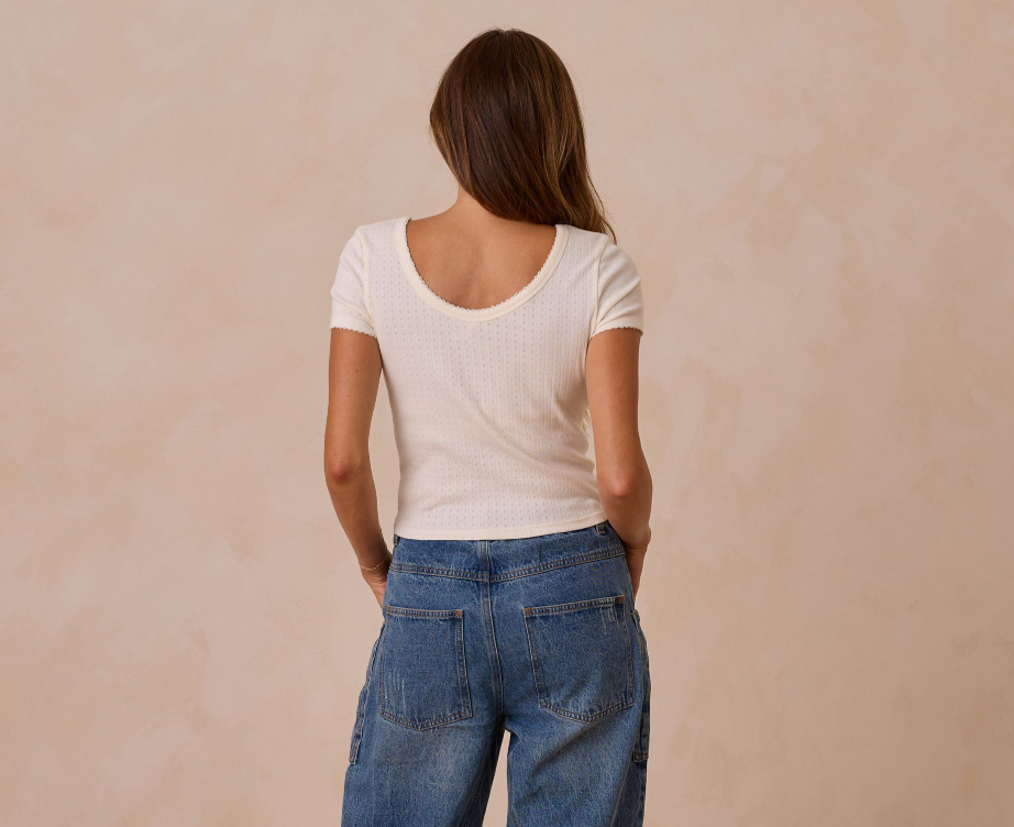 Women's Pointelle Tee, Ivory - Magpies Paducah