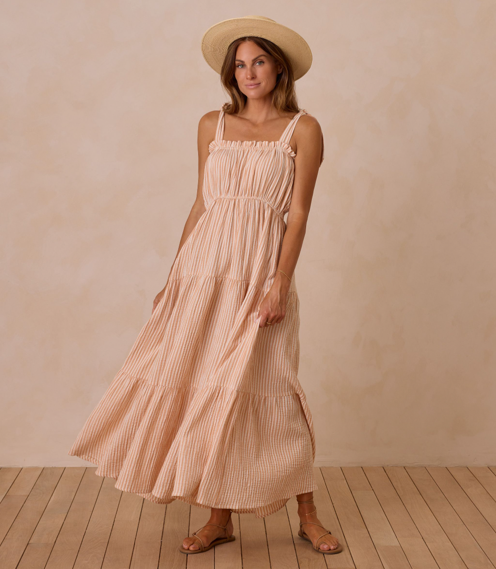 Women's Delphina Dress, Grapefruit Stripe - Magpies Paducah