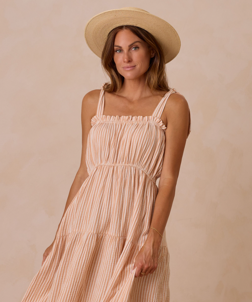 Women's Delphina Dress, Grapefruit Stripe - Magpies Paducah