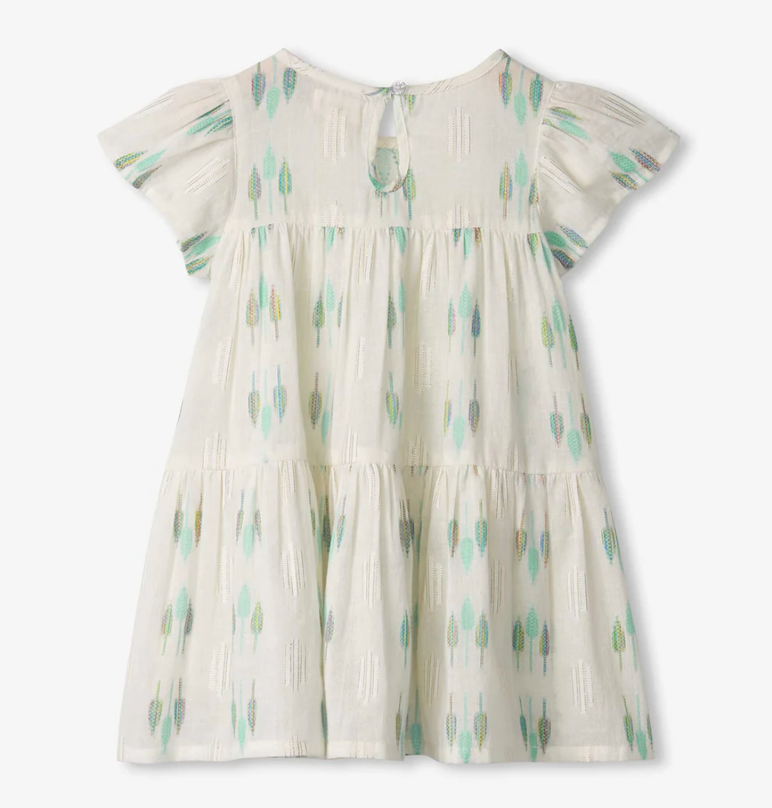 Woven Puff Dress, Blue Feathers - Magpies Paducah