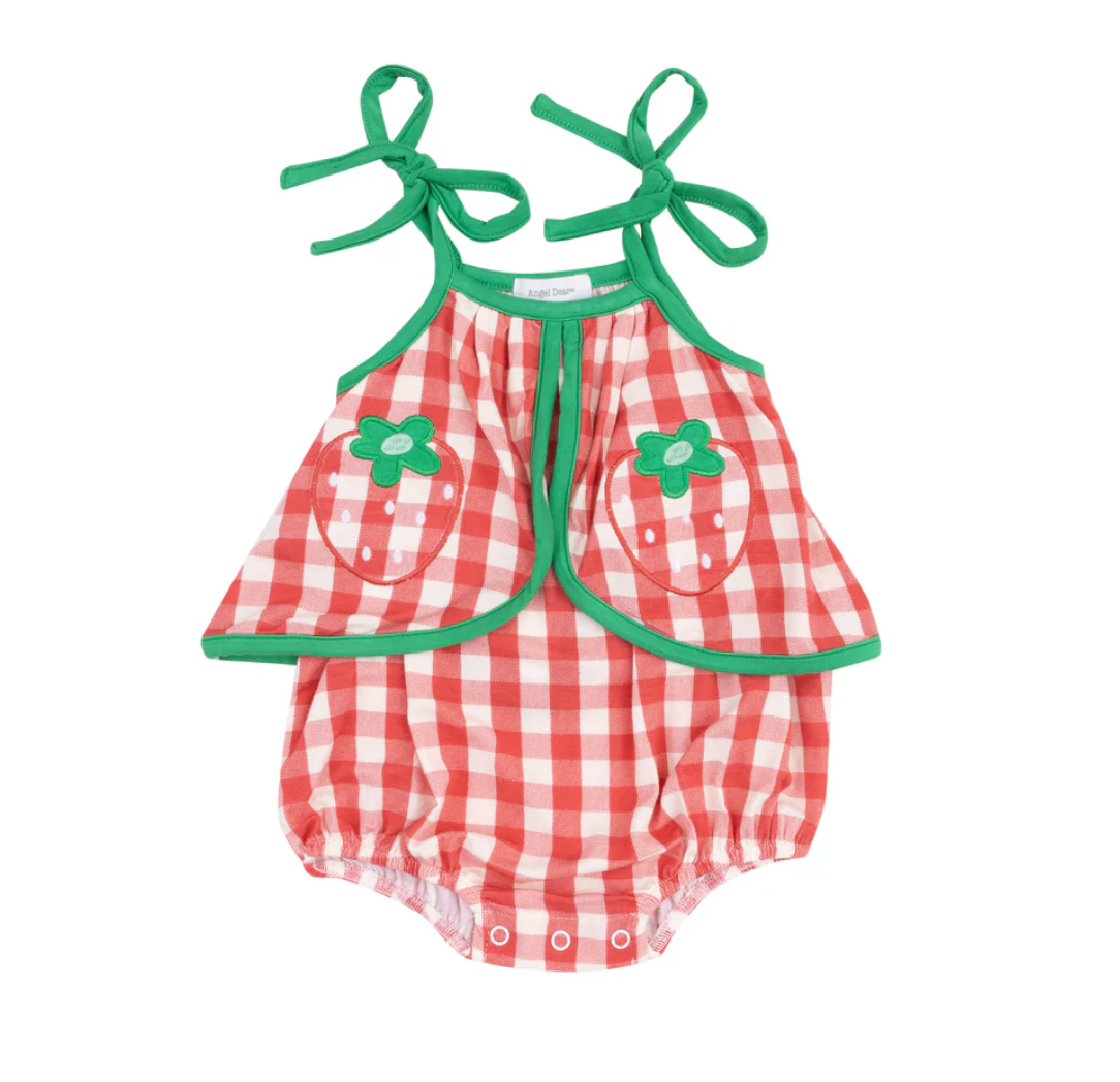 Swing Front Sunsuit, Strawberry Gingham - Magpies Paducah