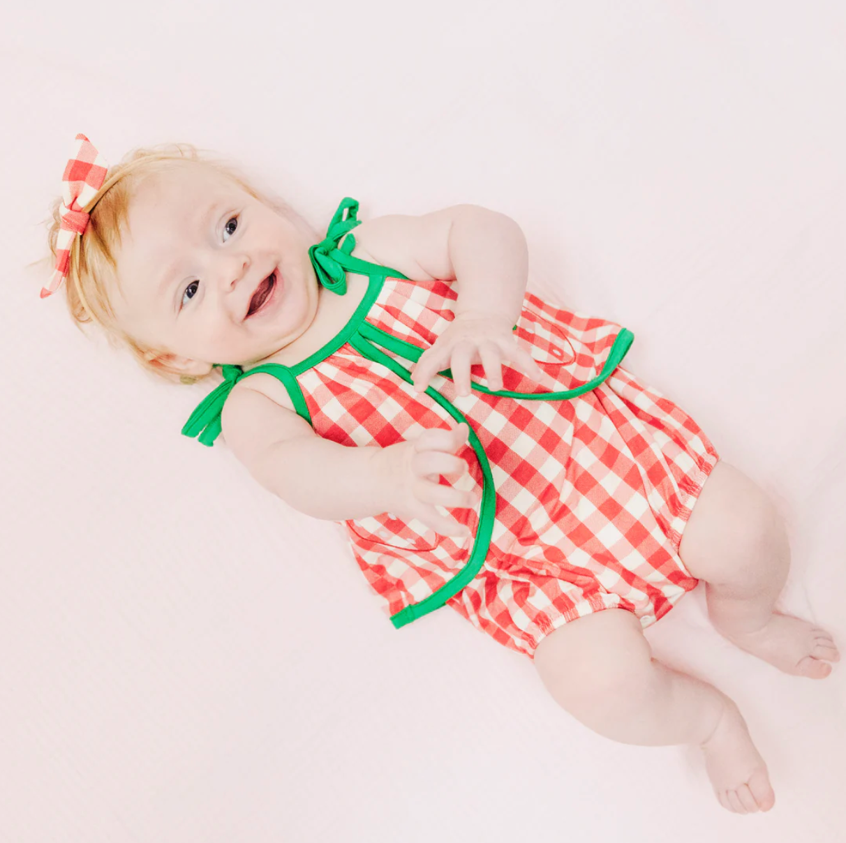 Swing Front Sunsuit, Strawberry Gingham - Magpies Paducah