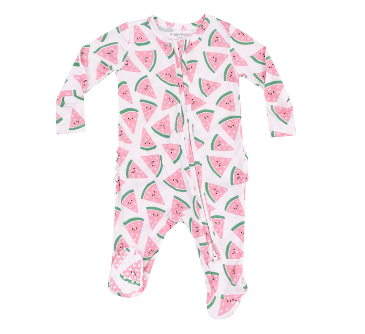 Zipper Ruffle Footie, Watermelon Hearts - Magpies Paducah