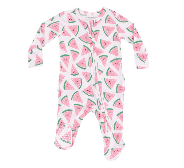 Zipper Ruffle Footie, Watermelon Hearts - Magpies Paducah