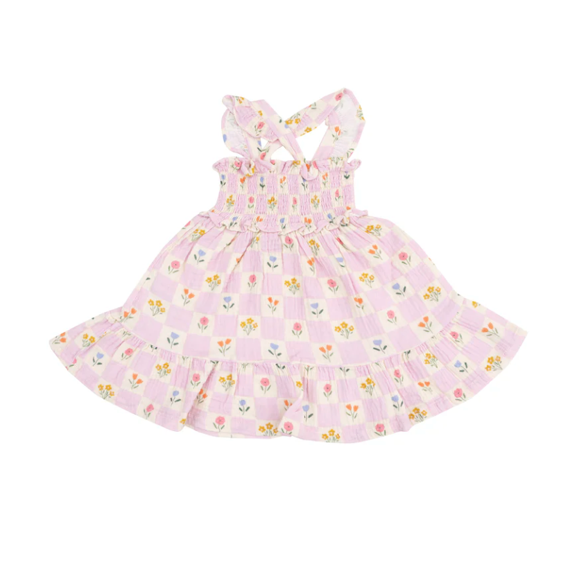 Smocked Ruffle Sundress, Floral Check - Magpies Paducah