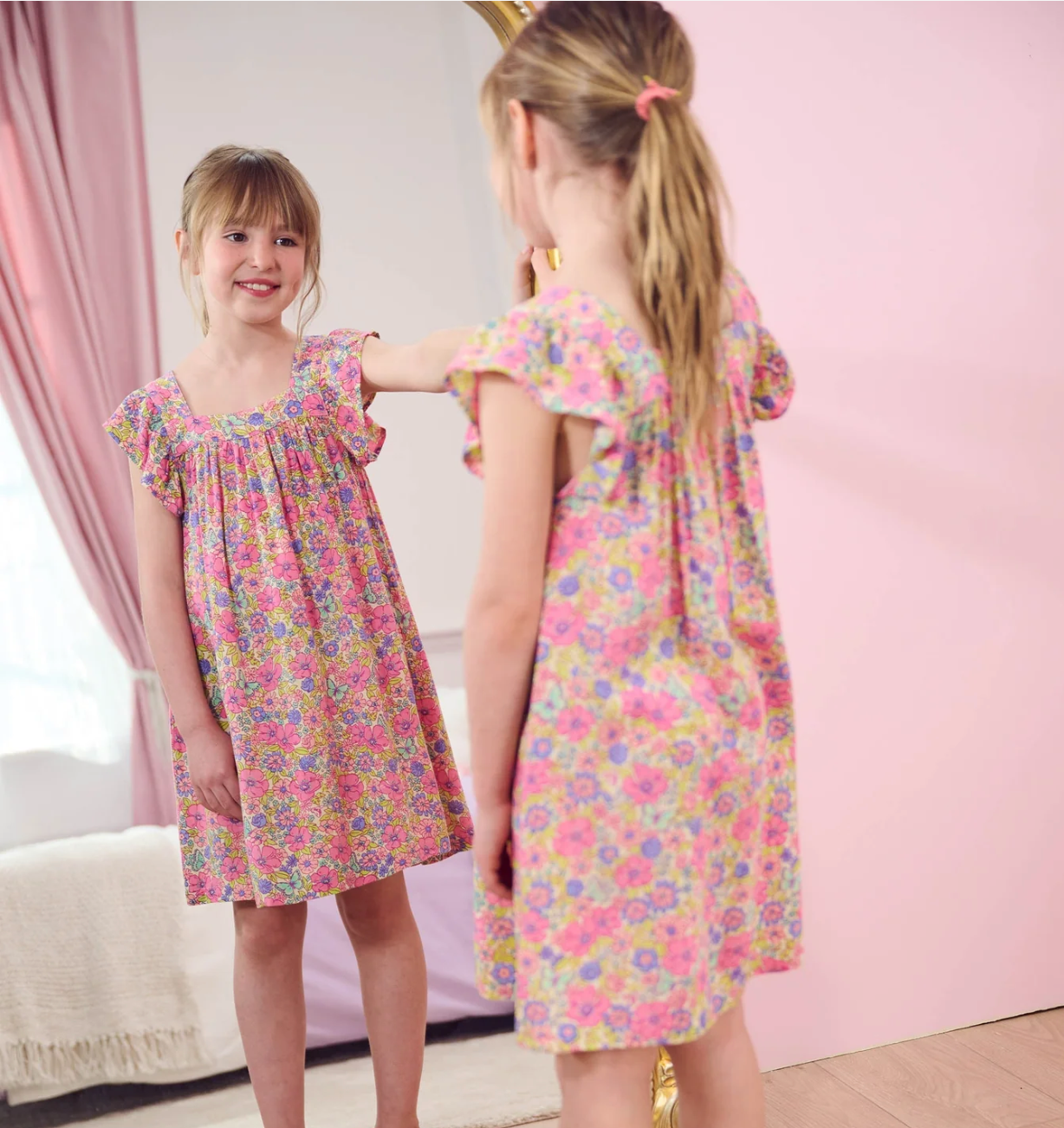 Flutter Puff Sleeve Dress, Groovy Flowers - Magpies Paducah