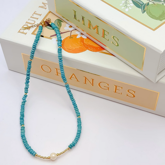 Aqua Marine Beaded Necklace - Magpies Paducah