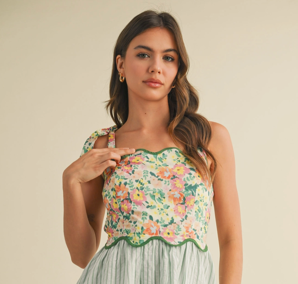 Women's Scallop Print Dress, Dusty Sage - Magpies Paducah