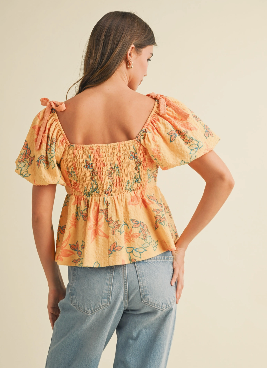 Women's Peplum Waist Top, Papaya Floral - Magpies Paducah
