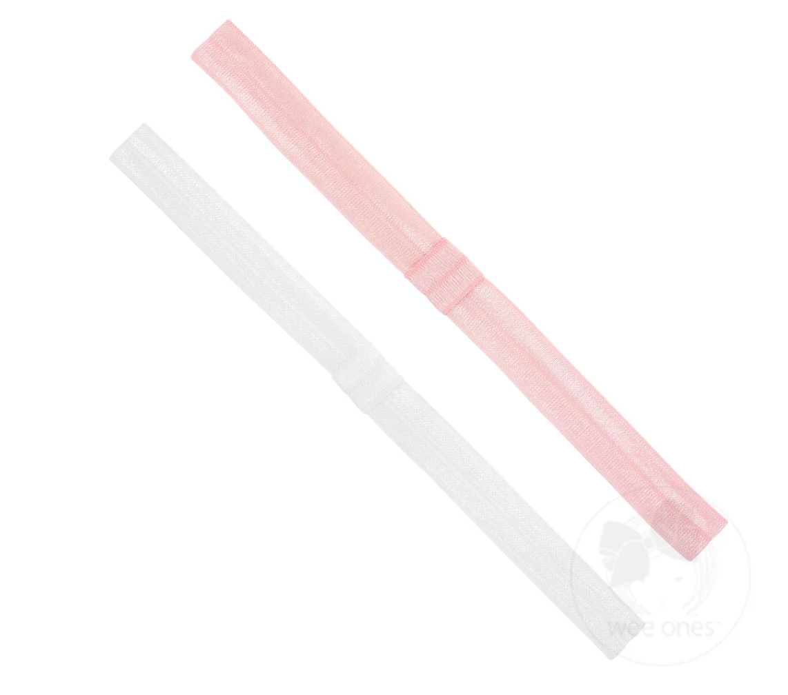 2 Add a Bow Elastic Baby Bands, Light Pink & White - Magpies Paducah