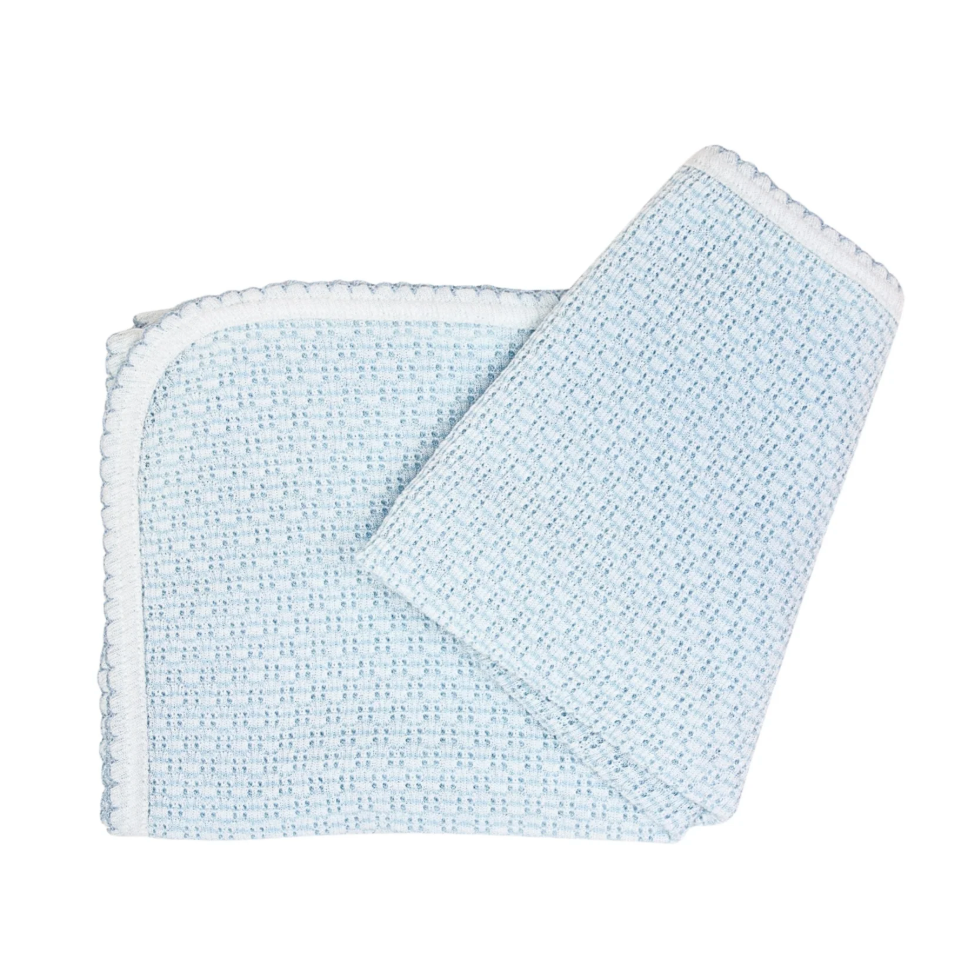 Paty Knit Swaddle, Blue/Blue Trim - Magpies Paducah