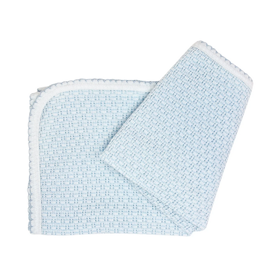 Paty Knit Swaddle, Blue/Blue Trim - Magpies Paducah