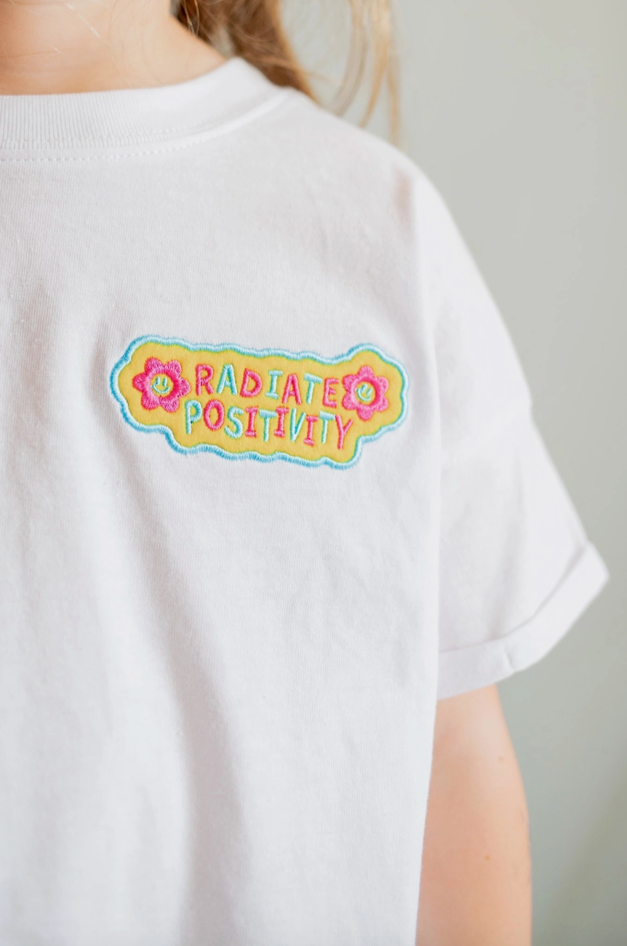 Radiate Positivity Embroidered Tee, White - Magpies Paducah