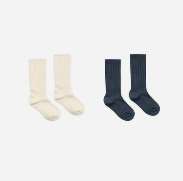Ribbed Socks, 2-pack | Natural, Navy - Magpies Paducah