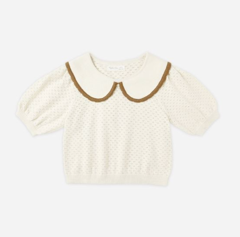Pointelle Collared Top, Natural - Magpies Paducah