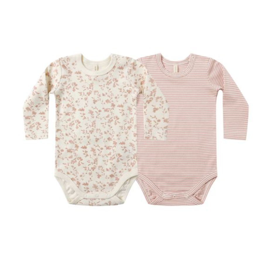 Jersey Bodysuit 2-Pack, French Garden, Rose MicroStripe - Magpies Paducah