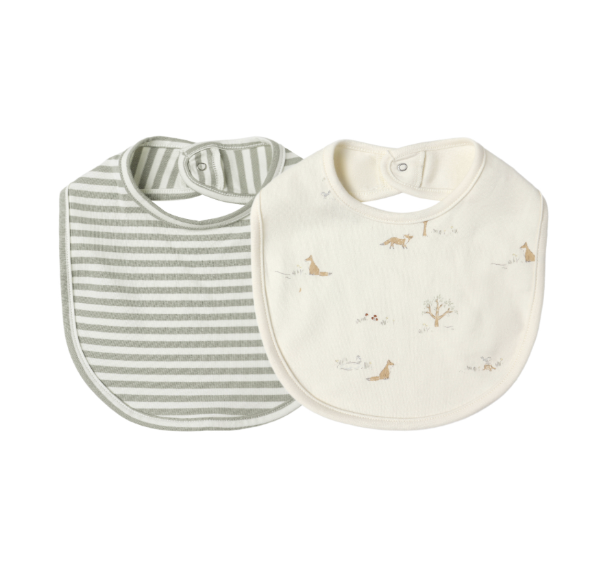 Jersey Snap Bib 2-Pack | Fox Land, Fern Stripe - Magpies Paducah