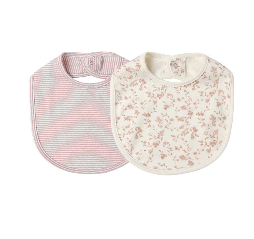 Jersey Snap Bib 2-Pack | French Garden, Rose Micro Stripe - Magpies Paducah