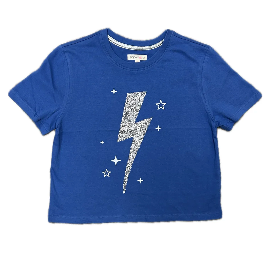 Rhinestone Lightning Bolt Tee, Blue - Magpies Paducah