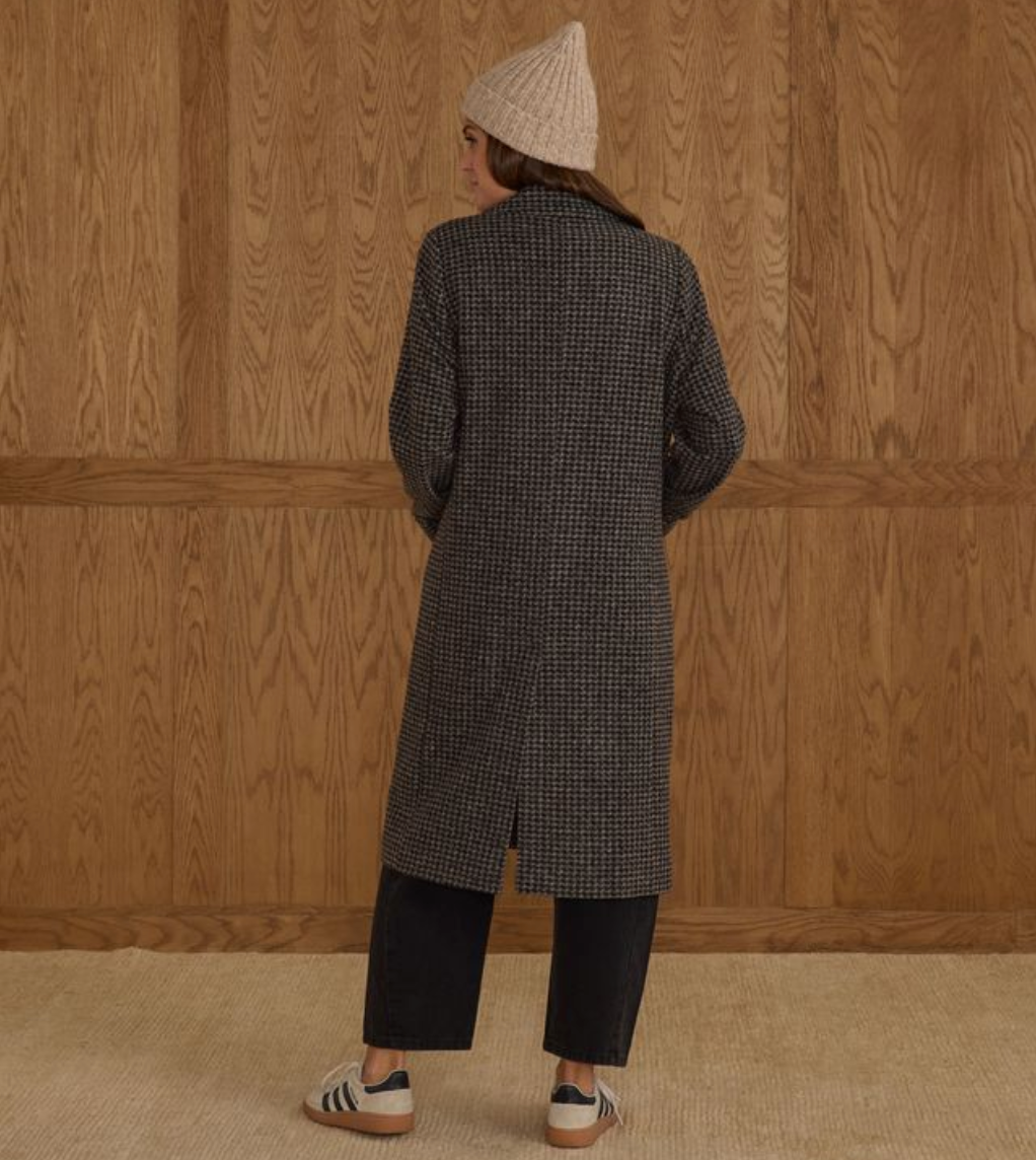 Women's Longline Coat, Micro Check - Magpies Paducah