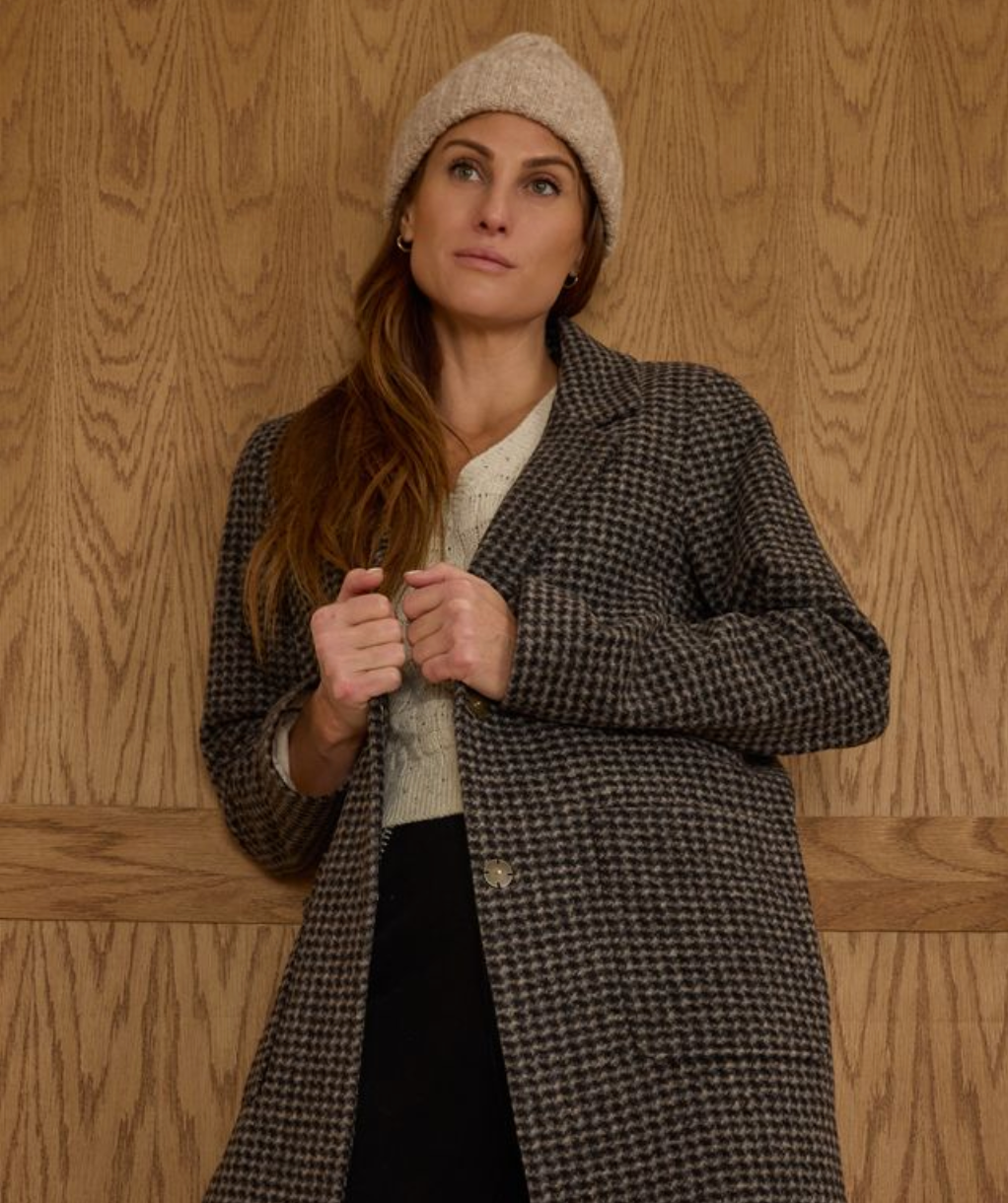 Women's Longline Coat, Micro Check - Magpies Paducah