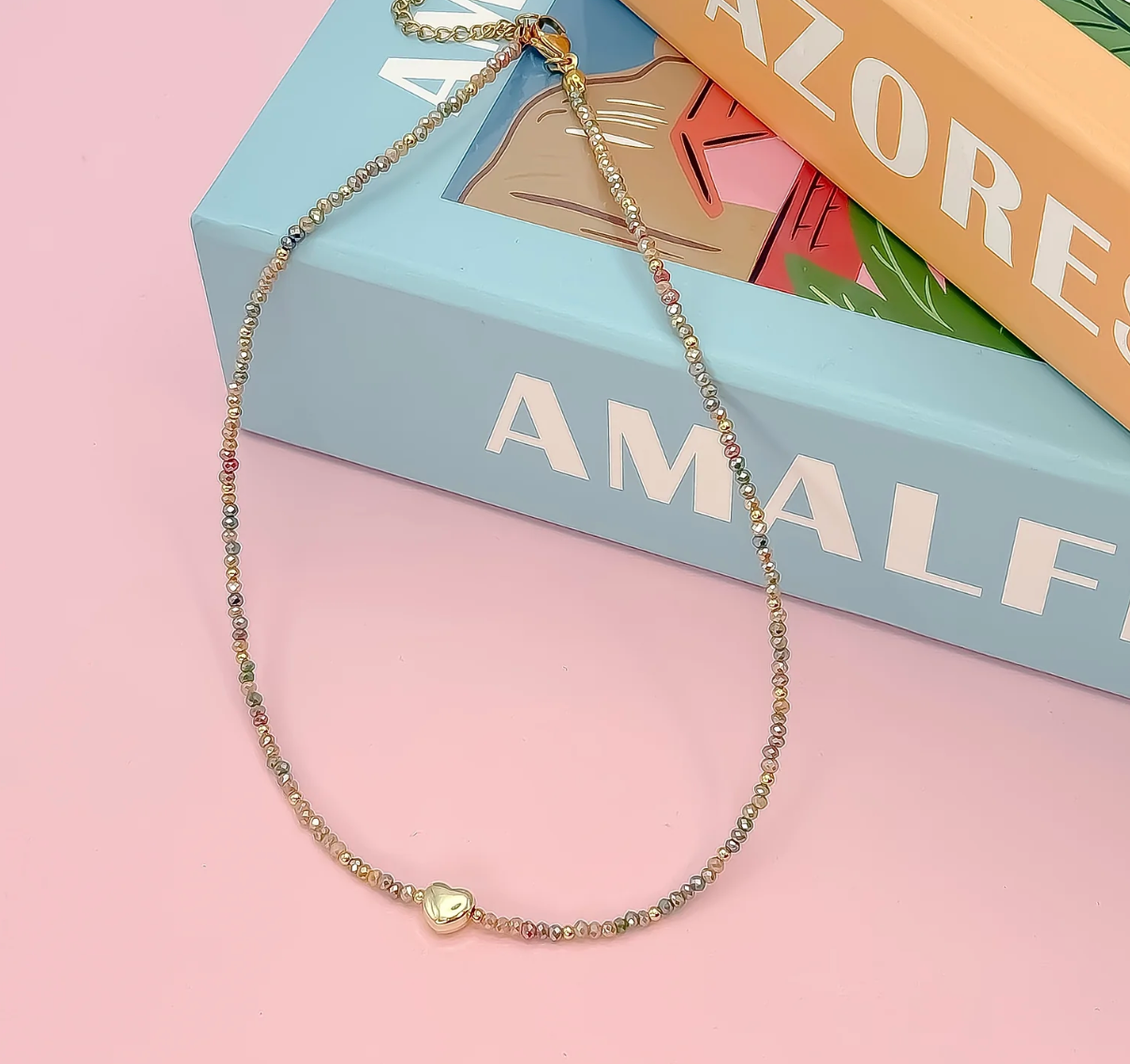 Tiny Gold Heatbeat Necklace, MultiNeutral - Magpies Paducah