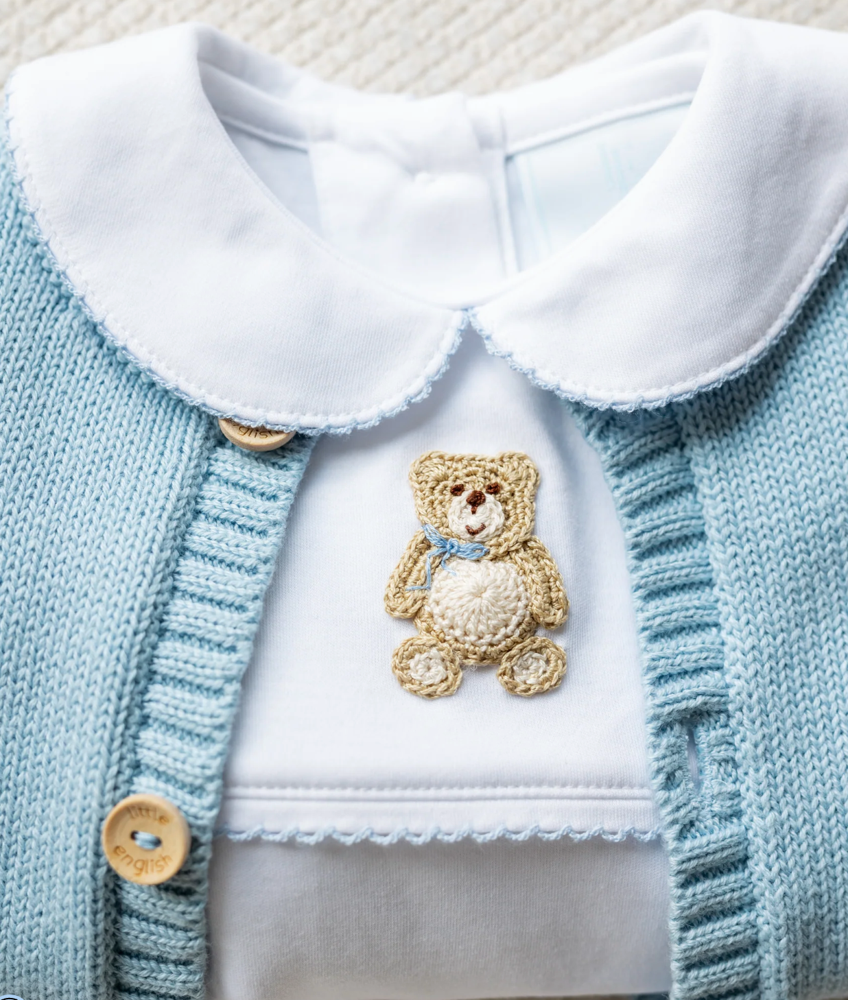 Crochet Playsuit, Blue Teddy Bear - Magpies Paducah