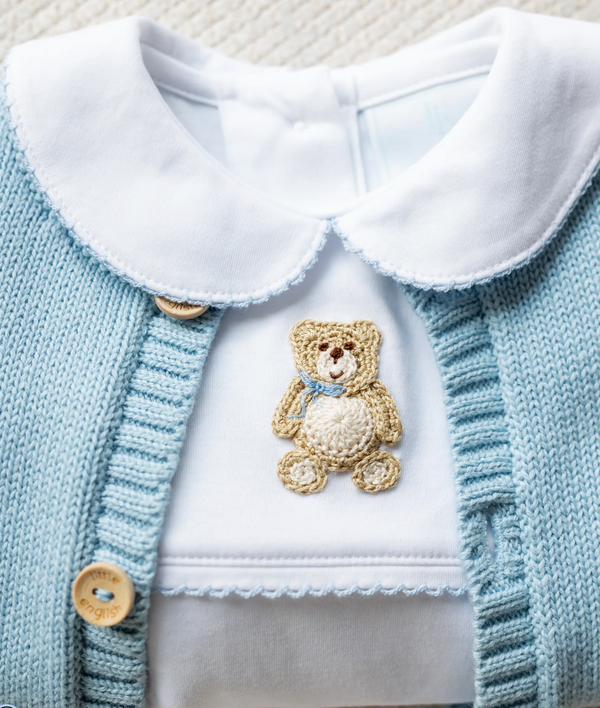 Crochet Playsuit, Blue Teddy Bear - Magpies Paducah